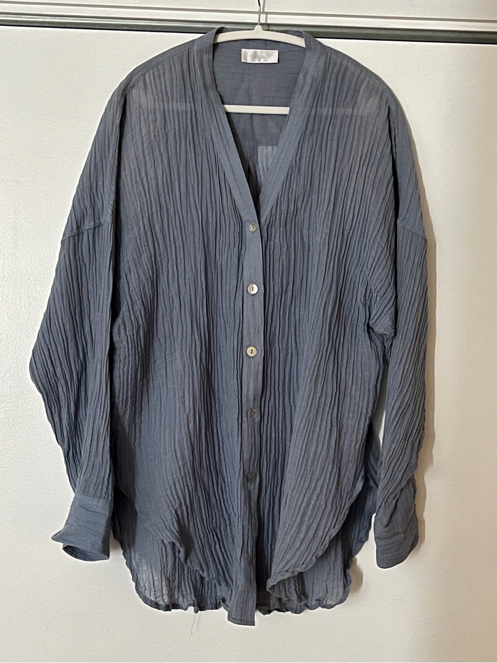 Monday Swimwear Crinkled Button-Front Swim Coverup (S) in Slate Blue